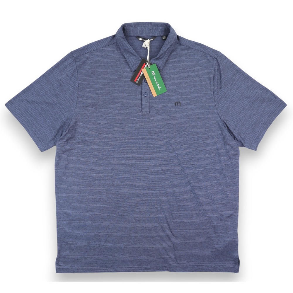 Travis Mathew Polo Shirt Men 3XL Blue Heather Heater Series Golf Performance NWT
